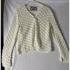 Tiara International Crochet  Cream Sweater Jacket med/lg